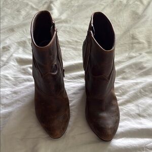 Carlos Santana Brown Leather wedge Ankle Boots